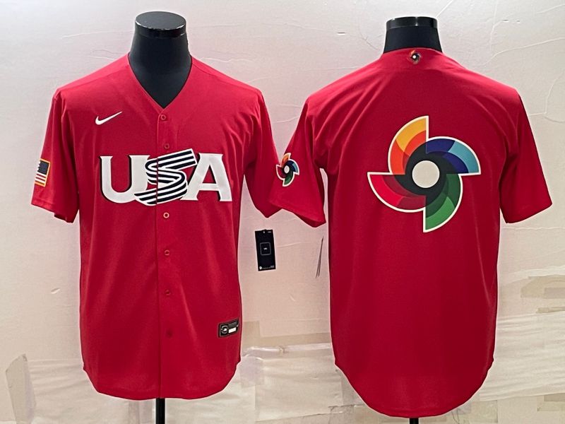 Men 2023 World Cub USA Blank Red Nike MLB Jersey6